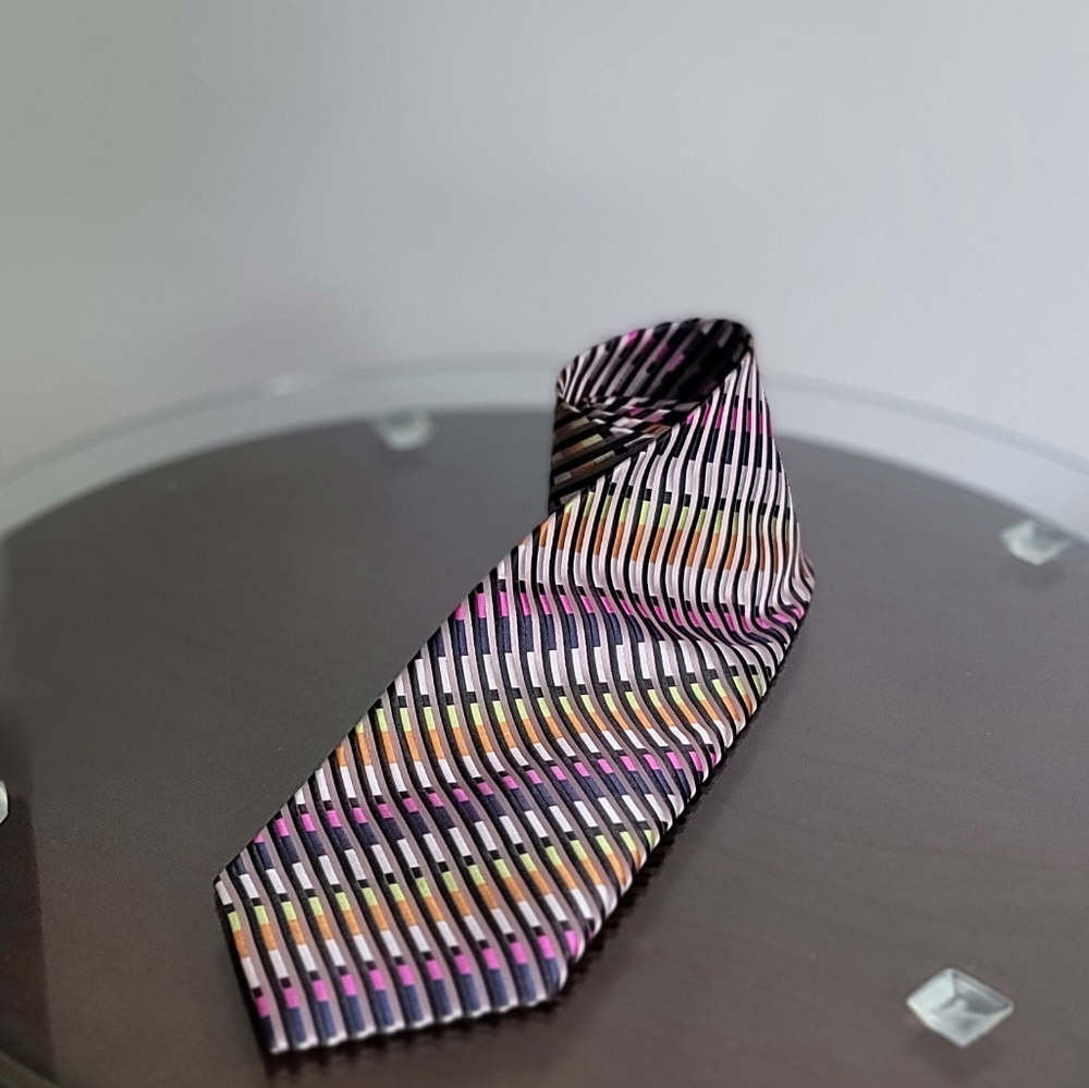 Aurelio Valentino Italy Tie - 100% Polyester - Pink, blue, black, green & orange